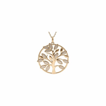 Collier plaqué or arbre de vie 30mm contour oxydes blancs sertis 42+3cm