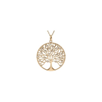 Collier arbre de vie en plaqué or et oxydes de zirconium