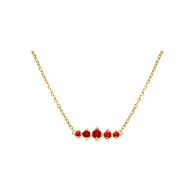 Collier plaqué or oxydes rouge horizontal 38+4cm