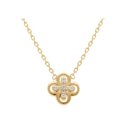 Collier plaqué or fleur oxydes blancs 38+4cm