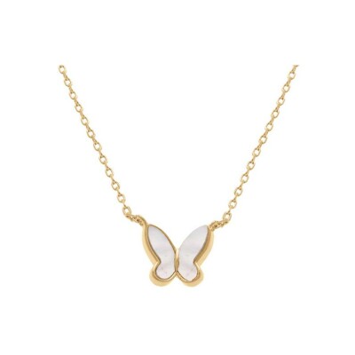 Collier plaqué or papillon nacre blanche véritable 42+3cm
