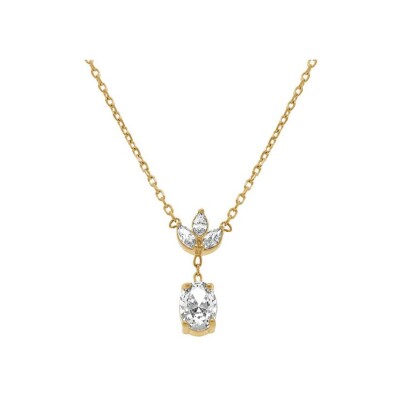 Collier plaqué or pétales oxydes blanc 38+4cm