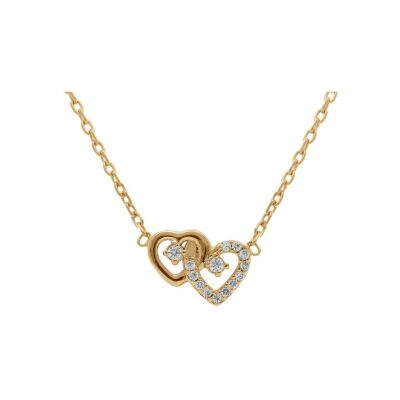 Collier plaqué or coeurs entrelacés oxydes blancs 38+4cm