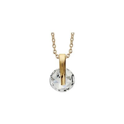 Collier plaqué or pendentif rond pierre blanche synthétique 40+4cm