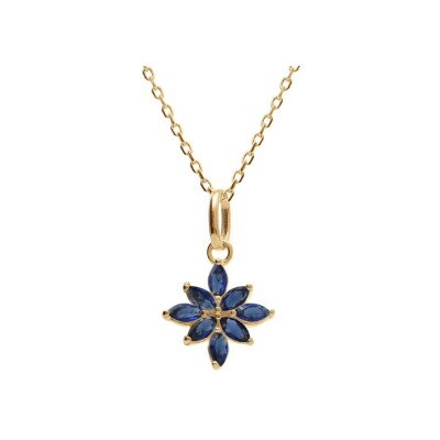 Collier plaqué or fleur oxydes bleu 38+4cm