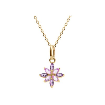 Collier plaqué or fleur oxydes violet et rose 38+4cm