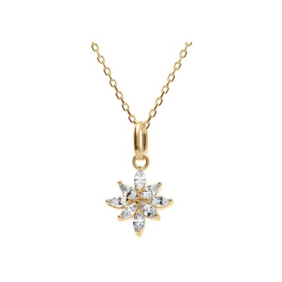 Collier plaqué or fleur oxydes blancs 38+4cm