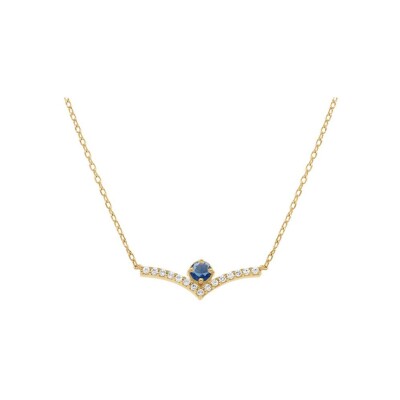 Collier plaqué or fleur oxydes bleu et blanc 38+4cm