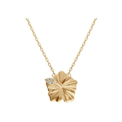 Collier plaqué or hibiscus oxydes blancs 38+4cm