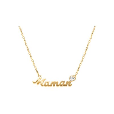 Collier plaqué or maman coeur oxyde blanc 38+4cm