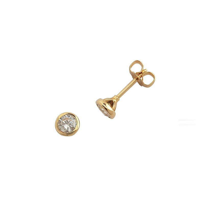 Bezel-set earrings, yellow gold and 0.30ct HSI diamonds