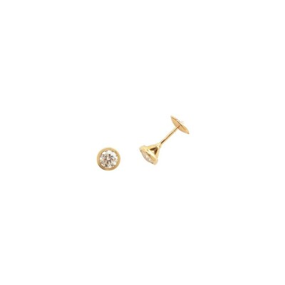 Boucles d'oreilles serti clos en or jaune et diamants de 0.40ct