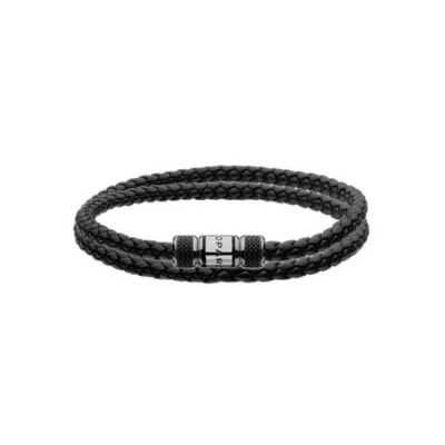 Bracelet Chopard Classis Racing en métal argenté et cuir noir, taille 19