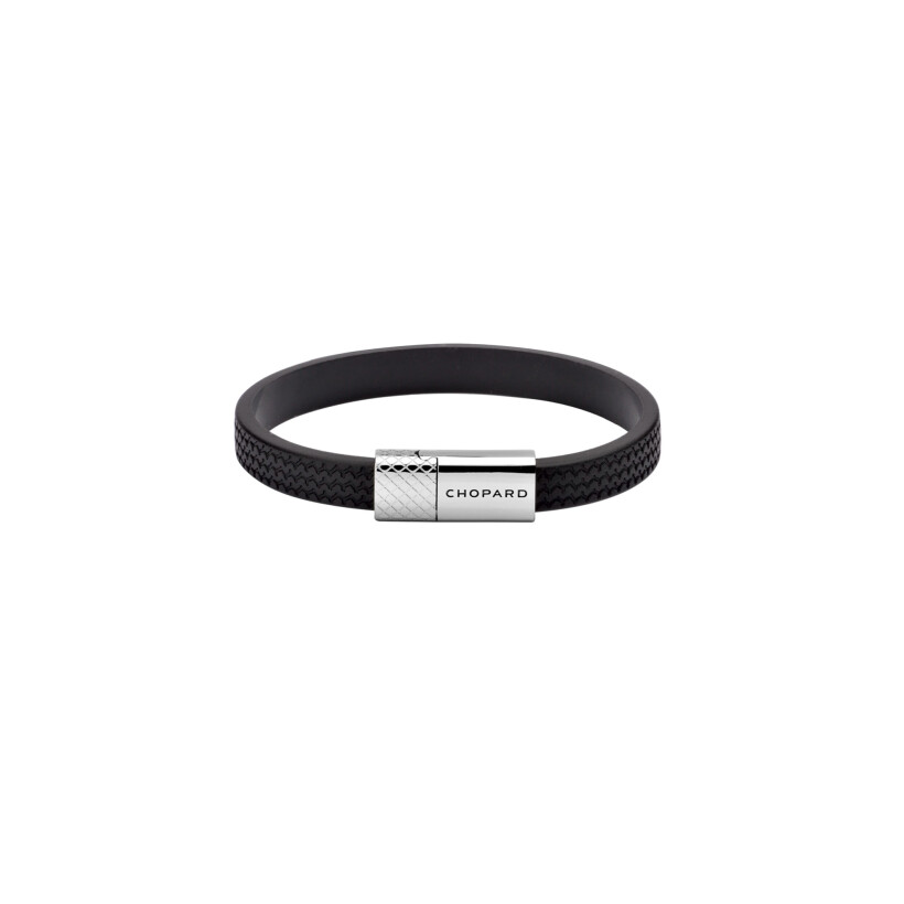 Chopard Classic Racing bracelet, black rubber and silver plated, size 21