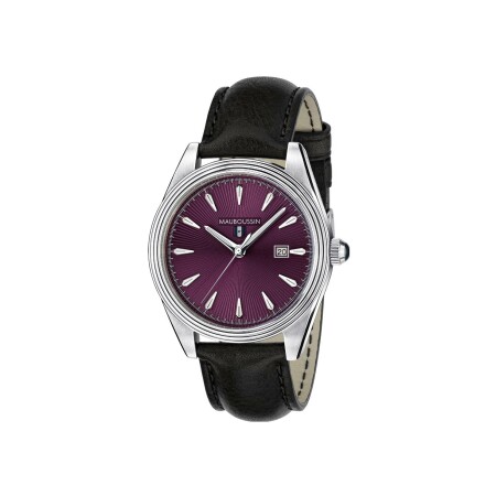 Montre Mauboussin De midi à minuit, cuir noir, cadran violet