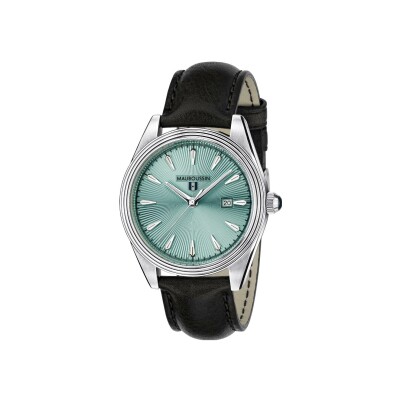 Montre Mauboussin De midi à minuit, cuir noir, cadran turquoise