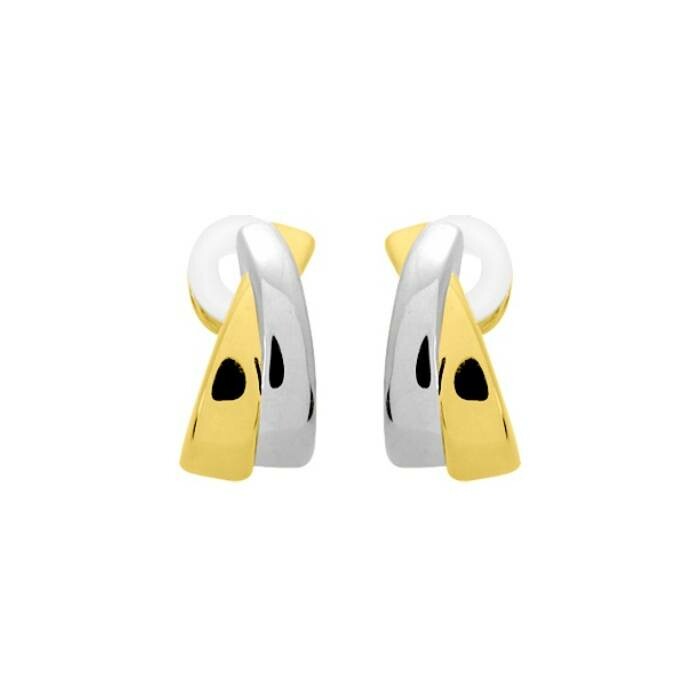 Boucles d'oreilles créoles en or jaune et rhodium
