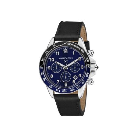 Montre Mauboussin Rage de vivre, cadran bleu, bracelet cuir