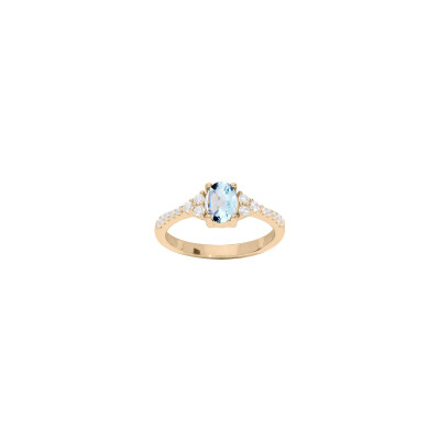 Bague en plaqué or, topaze bleue et oxydes de zirconium