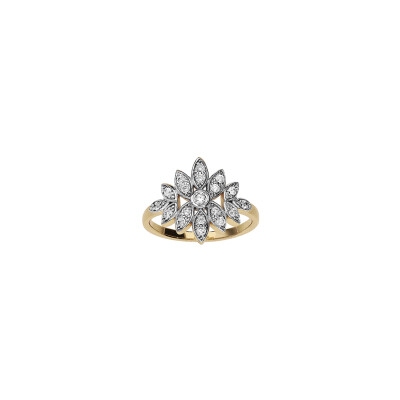 Bague fleur en plaqué or et oxydes de zirconium, taille 56