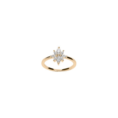 Bague navettes en plaqué or et oxydes de zirconium, taille 54