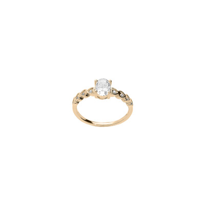 Bague solitaire en plaqué or et oxydes de zirconium, taille 56