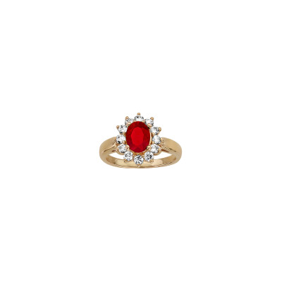 Bague en plaqué or, pierre rouge et pierres blanches