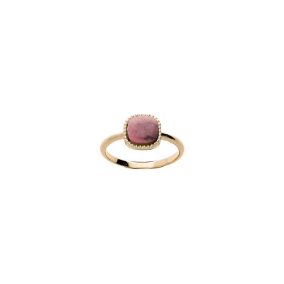 Bague carrée en plaqué or et rhodonite, taille 54