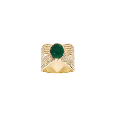 Bague croisée en plaqué or et pierre verte, taille 60