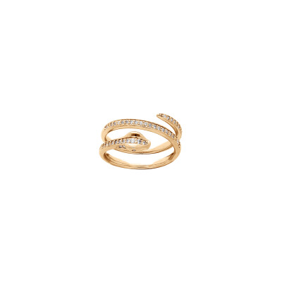 Bague serpent enroulé en plaqué or et oxydes de zirconium, taille 56