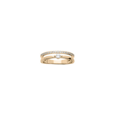 Bague 2 rangs en plaqué or et oxydes de zirconium, taille 56