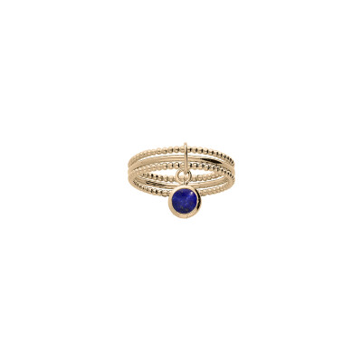 Bague triple anneaux en plaqué or et lapis lazuli, taille 56