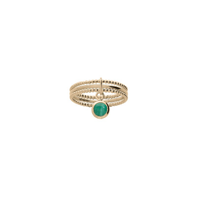 Bague triple anneaux en plaqué or et malachite, taille 58