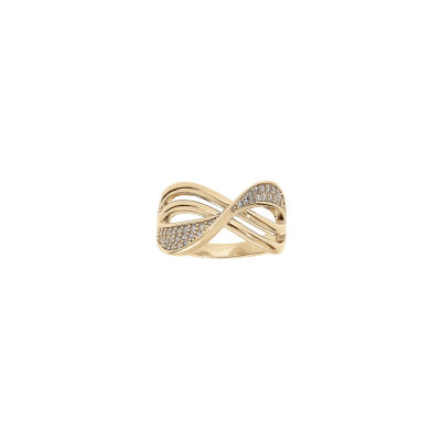 Bague croisée en plaqué or et oxydes de zirconium, taille 58