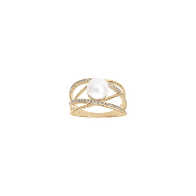 Bague croisée en plaqué or et oxydes de zirconium, taille 56