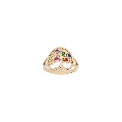 Bague arbre de vie en plaqué or et pierres de couleurs