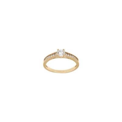 Bague solitaire en plaqué or et oxydes de zirconium, taille 52