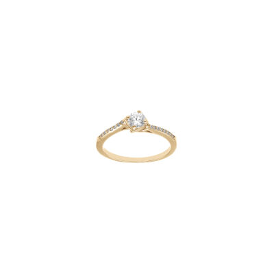 Bague solitaire en plaqué or et oxydes de zirconium, taille 58