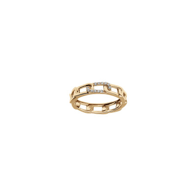 Bague forme maille en plaqué or et oxydes de zirconium, taille 56