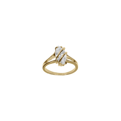 Bague navette en plaqué or et oxyde de zirconium