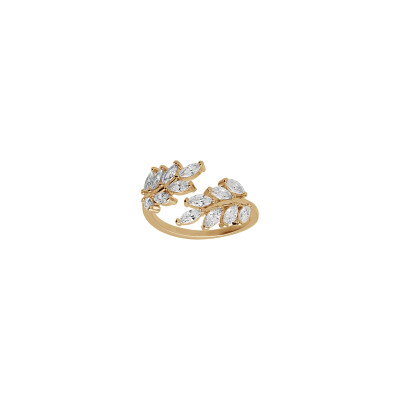 Bague feuillage en plaqué or et oxydes de zirconium, taille 56