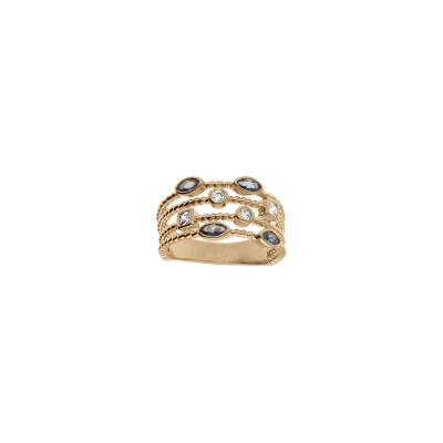 Bague 4 rangs en plaqué or et oxydes de zirconium, taille 56
