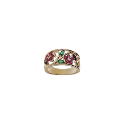 Bague fleurs en plaqué or et oxydes de zirconium, taille 56