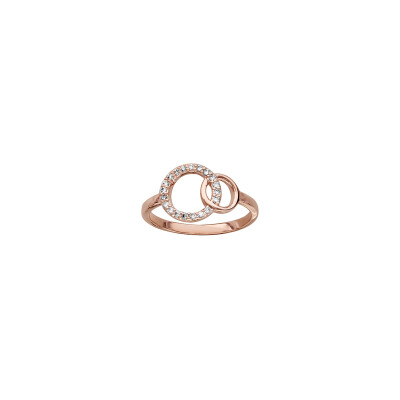 Bague cercles entrelacés en plaqué or et pierres blanches, taille 52