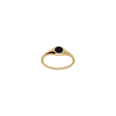 Chevalière ronde en plaqué or et onyx d'imitation
