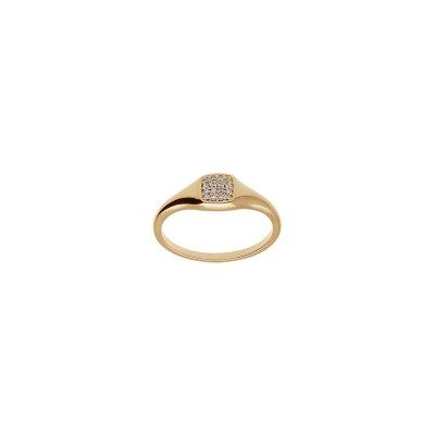 Chevalière carrée en plaqué or et oxydes de zirconium, taille 50