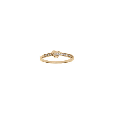 Bague cœur en plaqué or et oxydes de zirconium, taille 52