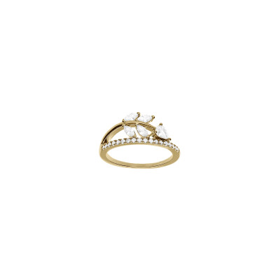 Bague feuillage en plaqué or et oxydes de zirconium, taille 54