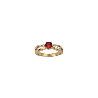 Bague en plaqué or et pierre rouge, taille 58