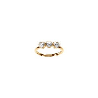 Bague 3 cœurs en plaqué or et oxydes de zirconium, taille 54